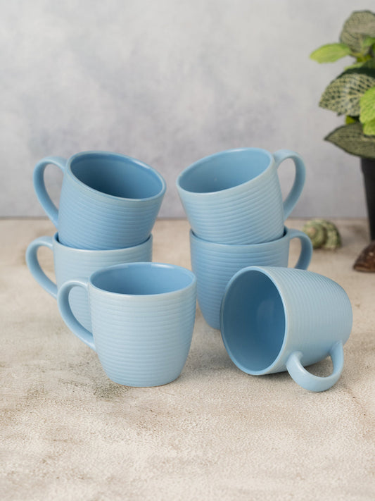 Claycraft Horizon Pebble Light Blue Coffee & Tea Mugs Set of 6 (210 ml)