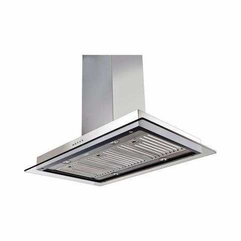 Island Kitchen Chimney Glass Push Button Italian Motor, Baffle filters 90cm 1250 m3/h -Silver (1036 IS)