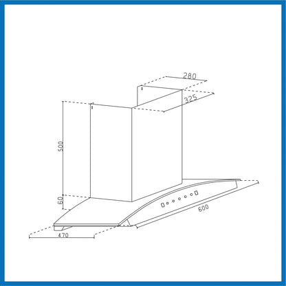 Auto Clean Chimney Curved Glass Filter-less with Motion Sensor, 1400 mB3/h - 60/76/90cm (6068 BL MS AC)