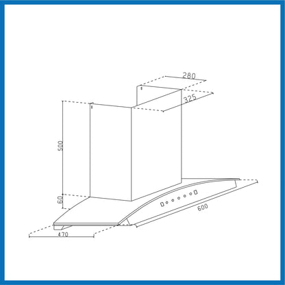 Auto Clean Chimney Curved Glass Filterless with Motion Sensor, 60/76/90cm 1200 mB3/h -Black (6080 BL MS AC)