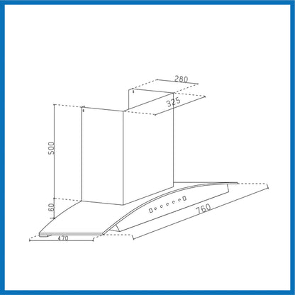 Auto Clean Chimney Curved Glass Filter-less with Motion Sensor, 1400 mB3/h - 60/76/90cm (6068 BL MS AC)