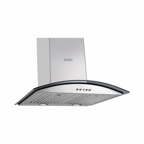 Kitchen Chimney Curved Glass, Push Buttons Baffle filter 60cm 1000 m3/h -Silver (6023 SX)