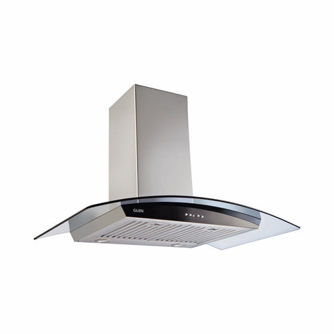 Kitchen Chimney Curved Glass, Push Buttons Baffle filter 90cm 1250 m3/h -Silver (6071 GF)