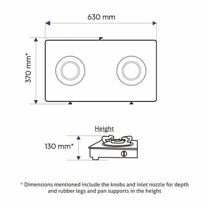 GLEN 2 Burner Glass Gas Stove Extra Large with Brass Burner Black (CT1022GTXLBBBL)