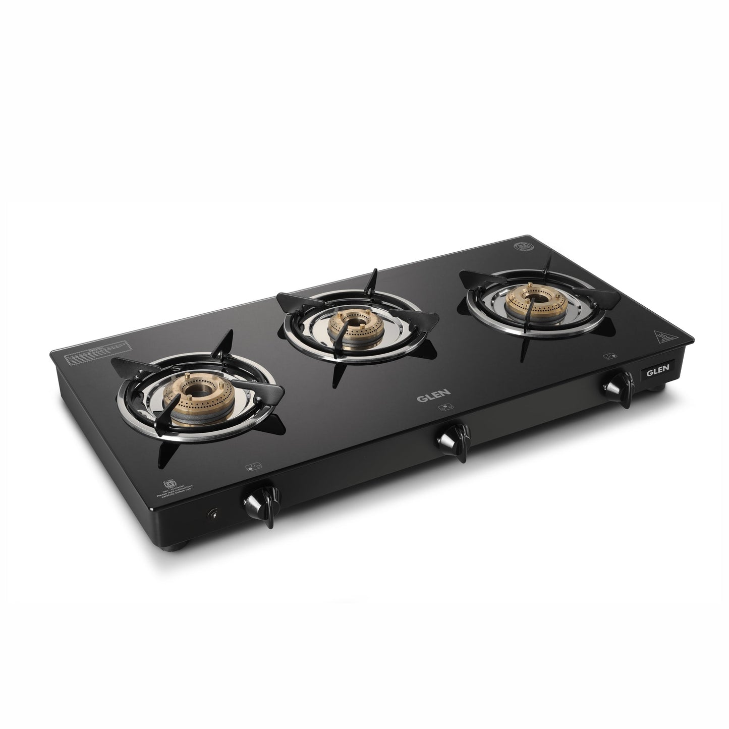 3 Burner Glass Gas Stove with Brass Burner Black - Manual/Auto Ignition (1030 GT BB BL)