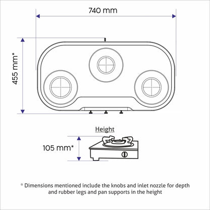 GLEN 3 Burner Stainless Steel Gas Stove with High Flame Brass Burner Drip Tray (CT1033SSHFDTBB)