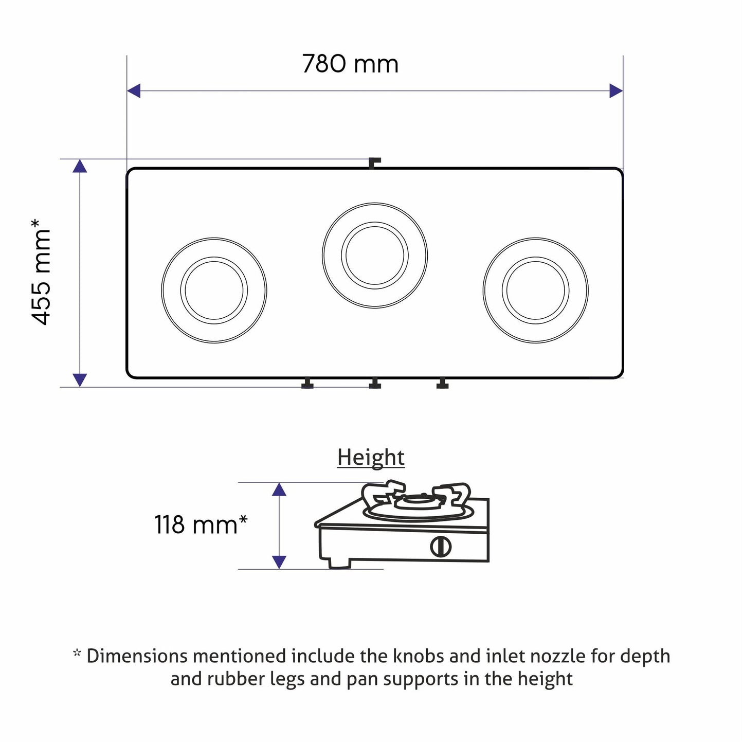 GLEN 3 Burner PNG Glass Gas Stove with High Flame Brass Burner (CT1038GTBBBLPN)