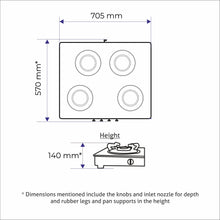 4 Burner Glass Gas Stove 1 High Flame 3 Forged Brass Burner 70 CM (1048 GT SQFB)