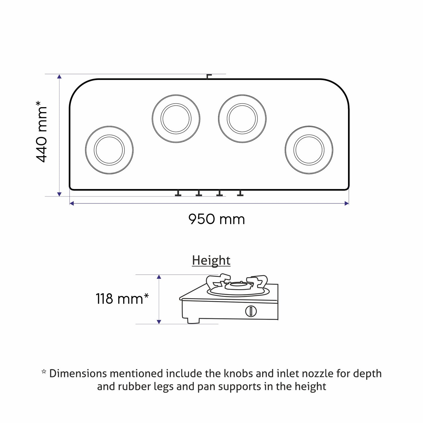4 Burner Glass Gas Stove Extra Wide 1 High Flame 3 Forged Brass Burner Auto Ignition (1049 GT FB AI)