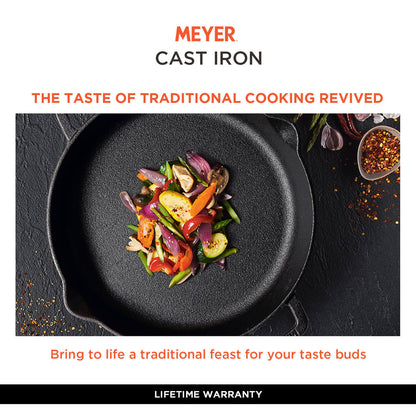 Meyer Pre Seasoned Cast Iron 2 Piece cookware Set (24cm Skillet + 28cm Flat Dosa tawa)