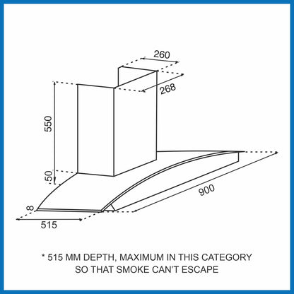 GLEN Curved Glass Kitchen Chimney | 90cm, 1250 m³/h Suction | Touch Sensor Control, Baffle Filter, Powerful Italian Motor – Silver (6071 TS 90)