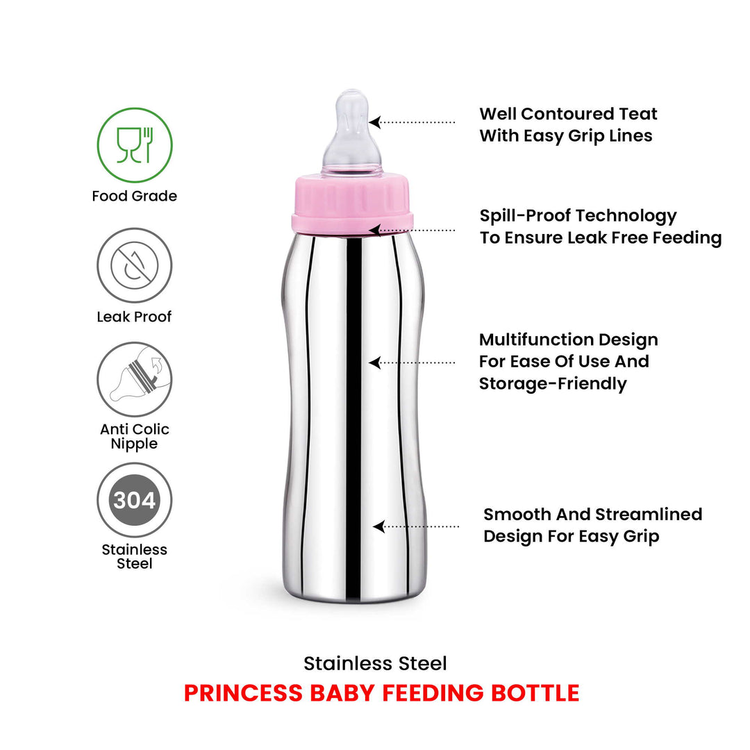 Maxima Princess Stainless Steel Baby Feeding Bottle with Plastic Cap