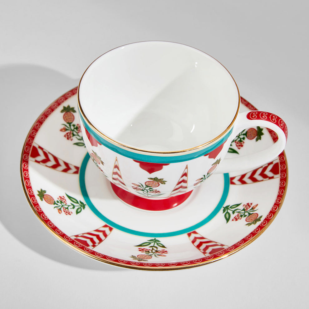 Claycraft India Circus Blushed Orchard Olive Cup and Saucer Set of 12 Pcs | 22k Gold Accents (150ml)