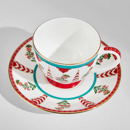 Claycraft India Circus Blushed Orchard Olive Cup and Saucer Set of 12 Pcs | 22k Gold Accents (150ml)