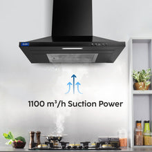 Electric Kitchen Chimney, Pyramid Shape SS Baffle filter 60cm 1100 mB3/h - Black (6049 IN BLK)
