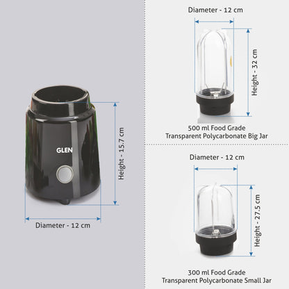 GLEN Active-Blender, 350W Grinder Blender, 2 Unbreakable Food Grade Jars with Sipper Cap (SA4048NSIP)