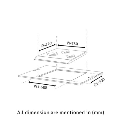 Black & White 3 Burner Glass Hob Top 73 CM Wide