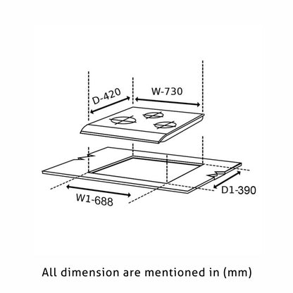 3 Burner Built in Glass Hob Triple Ring Burner European Sealed Burner Auto Ignition (1073 TR)