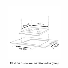 3 Burner Glass Hob Top Forged Brass Burners with Flame Failure Device Auto Ignition (1073 SQ HT DB FFD)
