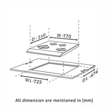 4 Burner Glass Hob Top Triple Ring, Double Ring Forged Brass Burner Flame Failure Device Auto Ign (1074 SQHTTRFFD)