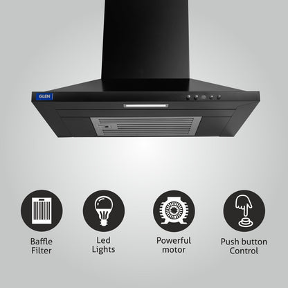 Electric Kitchen Chimney, Pyramid Shape SS Baffle filter 60cm 1100 mB3/h - Black (6049 IN BLK)