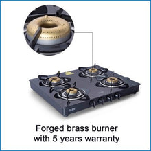 4 Burner Glass Gas Stove with Forged Brass Burner 60 CM Black (1041 GT FB BL)