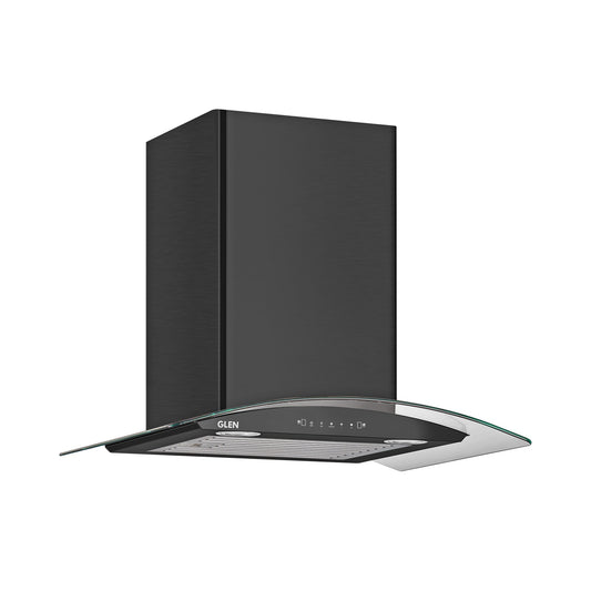 Auto Clean Chimney Curved Glass Baffle Filters with Motion Sensor 60/90cm 1200 mB3/h - Black (6063 BL)