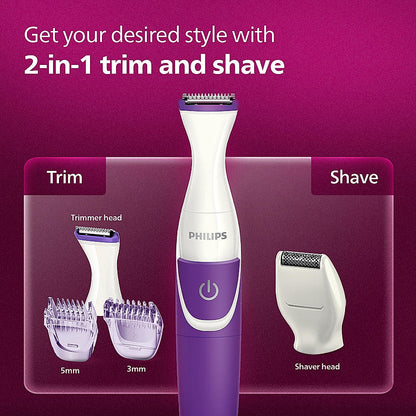 PHILIPS Rechargeable Cordless Wet & Dry Trimmer- for Women | Bikini Trimmer with 3 Length Settings (BRT383/15)