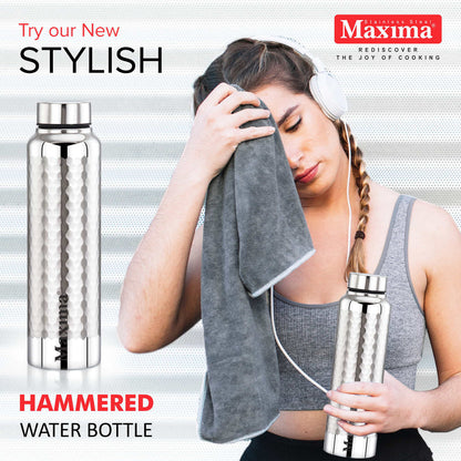 Maxima Hammered Stainless Steel Water Bottle Mirror Finish (1000ml)