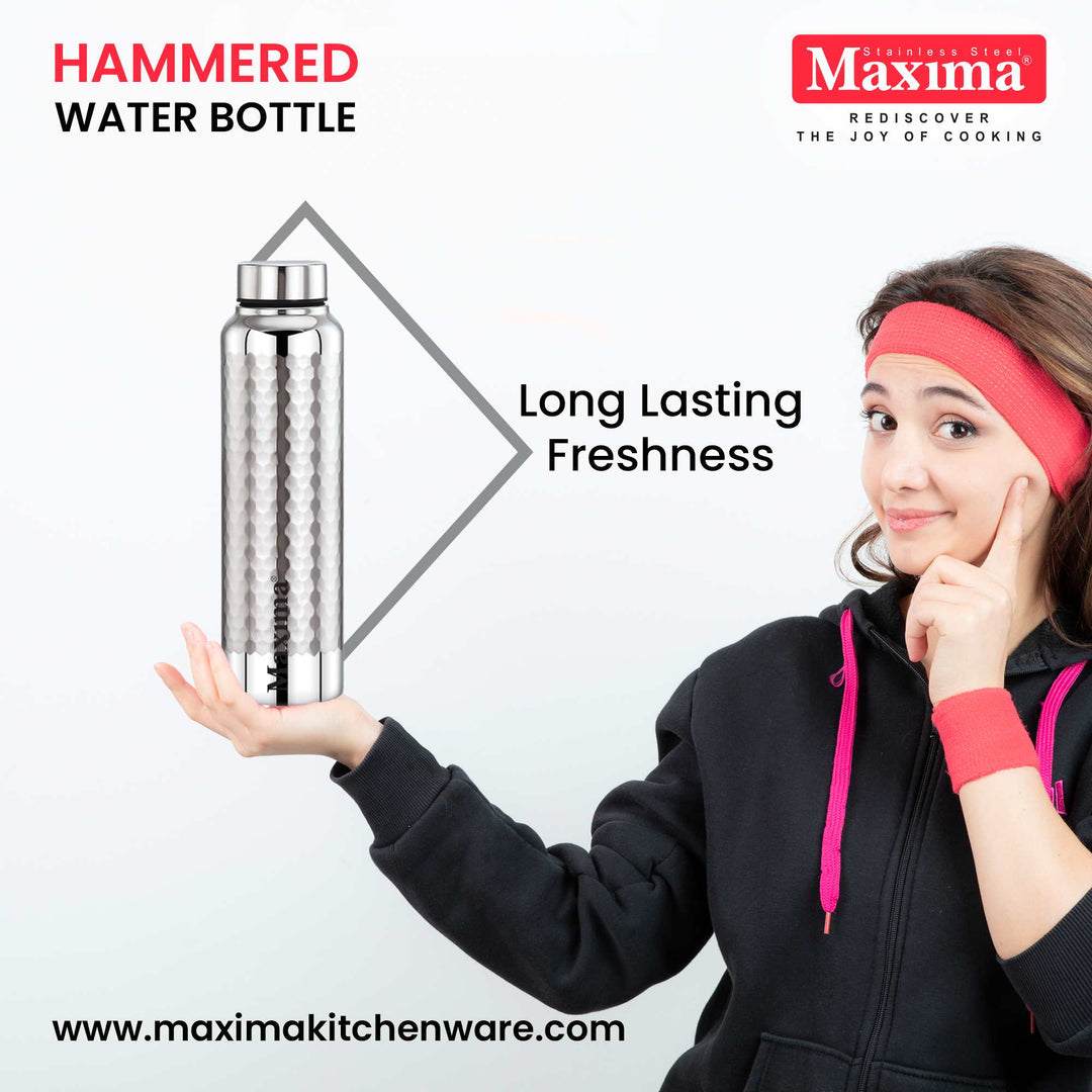 Maxima Hammered Stainless Steel Water Bottle Mirror Finish (1000ml)