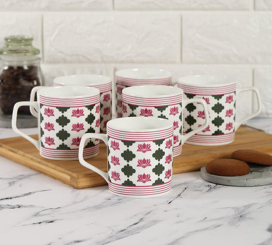 Claycraft India Circus Floral Fountain Coffee & Tea Mug Set of 6 (200ml)