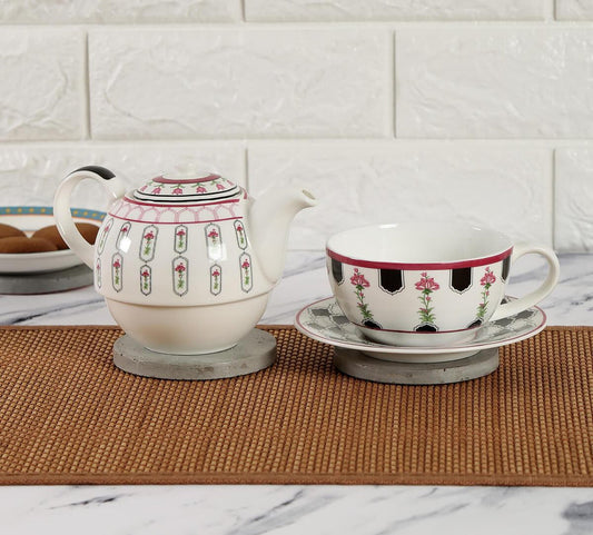 Claycraft India Circus Black Garden Tea for One Set of 3 (1 Teapot, 1 Cup and 1 Saucer)