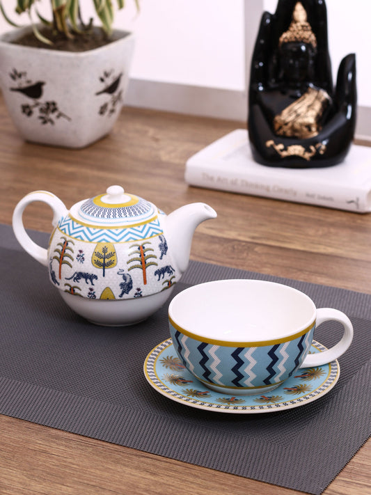 Claycraft India Circus Mystical Gardens Tea for One Set of 3 (1 Teapot, 1 Cup and 1 Saucer)