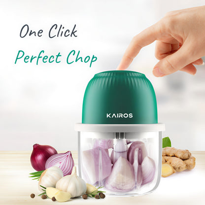 KAIROS Chop Mate Mini Chopper | USB Rechargeable Food Chopper with 350ml Glass Bowl | Perfect for Garlic, Onions & Baby Food