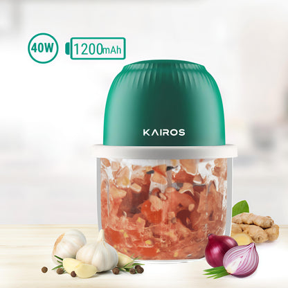 KAIROS Chop Mate Mini Chopper | USB Rechargeable Food Chopper with 350ml Glass Bowl | Perfect for Garlic, Onions & Baby Food