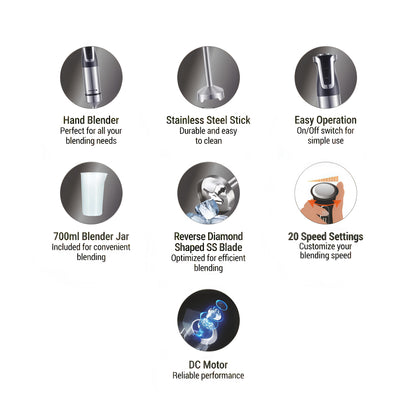 KAIROS Speed Mix pro – 600W Hand Blender| Portable High speed Hand Blender| Best for smoothies and soups