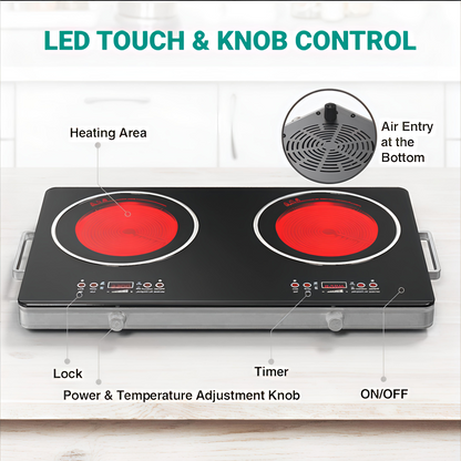 KAIROS Dual-Zone Infrared Induction Cooker - 3500W+3500W | High-Power Stove for Any Cookware & Faster Meals | Suitable for fast cooking
