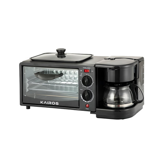 KAIROS Morning Mate | All-in-One Multifunctional Breakfast Maker for Home | Coffee maker, 12L mini oven, and non-stick griddle