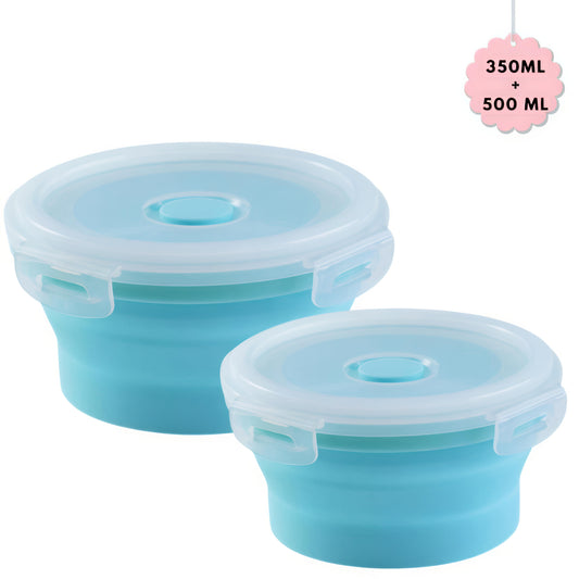 KAIROS FlexiStore Duo Silicone Collapsible Container Set of 2 (350 ml + 500 ml)| Premium Food Grade Silicone | 2pcs. Container Combo