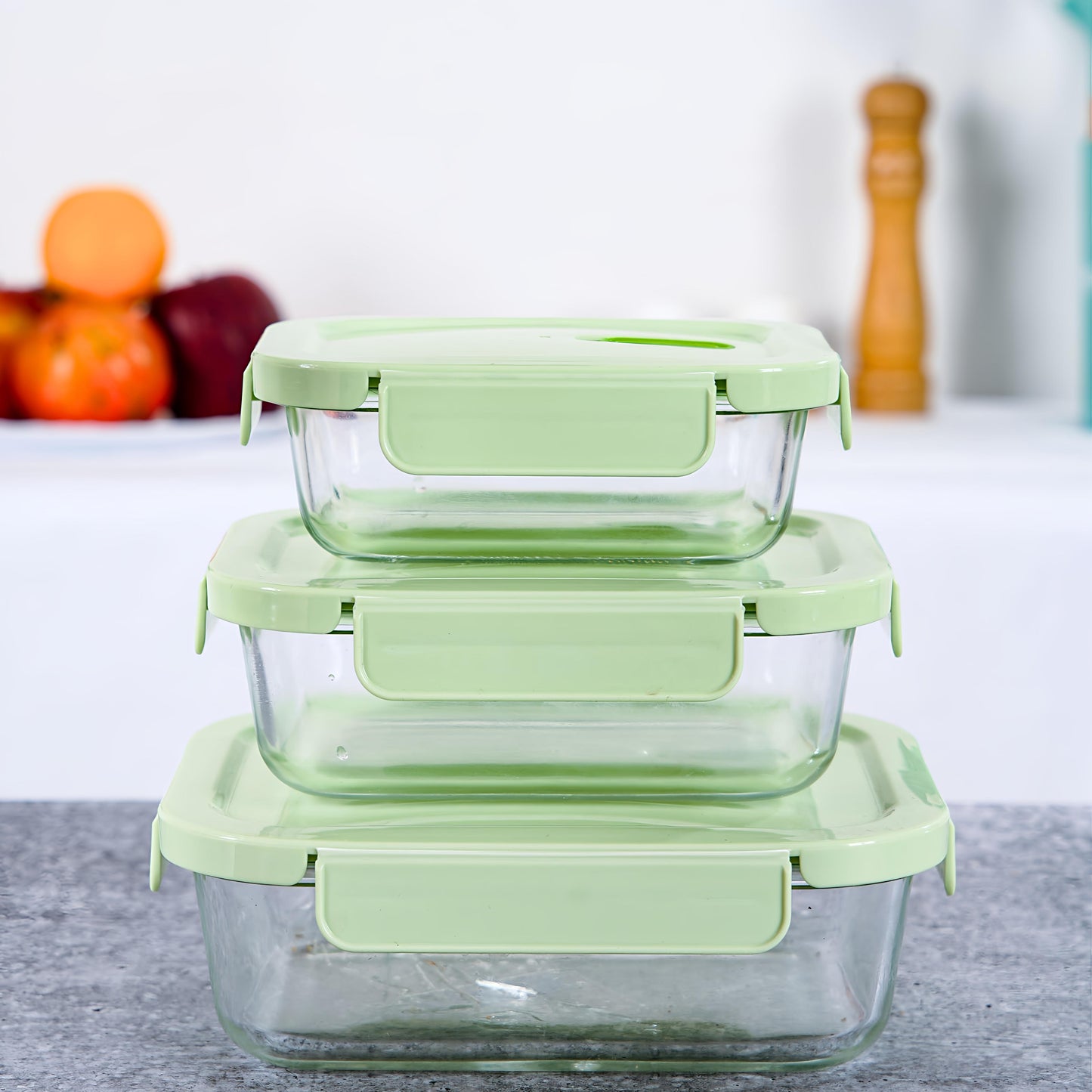 KAIROS Fresh Lock Trio Glass Container Set of 3 PCs | Premium Glass Container Set | High Quality Glass