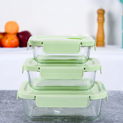 KAIROS Fresh Lock Trio Glass Container Set of 3 PCs | Premium Glass Container Set | High Quality Glass
