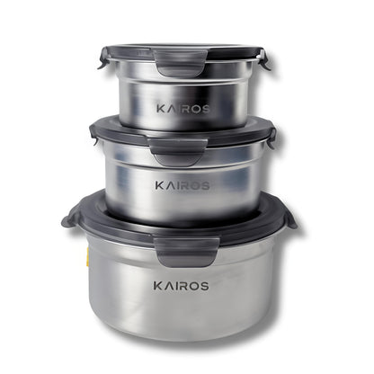 KAIROS Fresh Seal Trio-Stainless Steel Containers Set of 3 | Durable & rust-resistant | 3 Pcs. Container Set