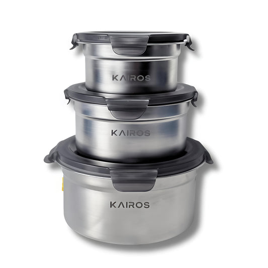 KAIROS Fresh Seal Trio-Stainless Steel Containers Set of 3 | Durable & rust-resistant | 3 Pcs. Container Set