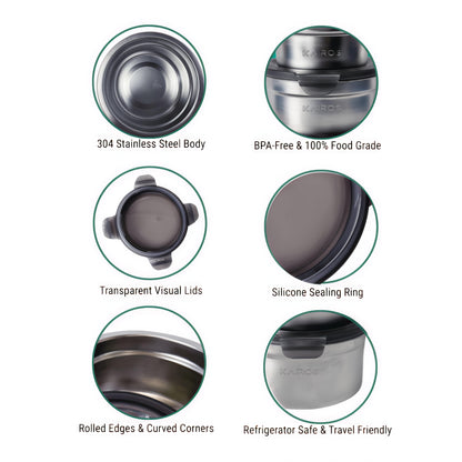 KAIROS Fresh Seal Trio-Stainless Steel Containers Set of 3 | Durable & rust-resistant | 3 Pcs. Container Set
