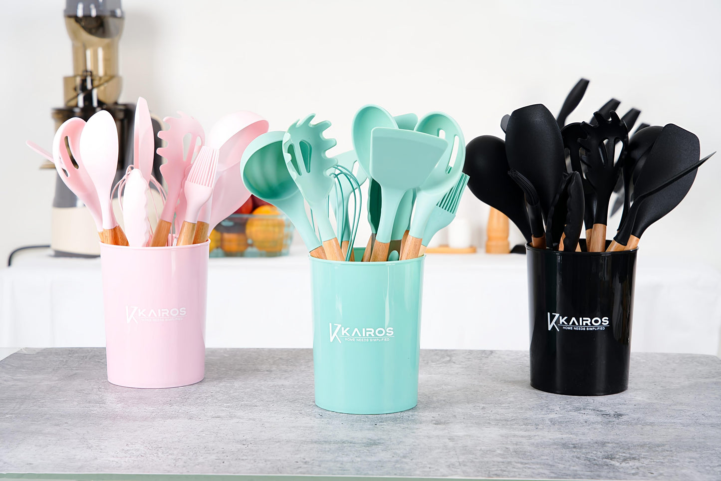 KAIROS Silicone Cooking Spatula | Wooden Spatula Set of 12 pcs with Wooden Handle | Premium Kitchen Spatulas