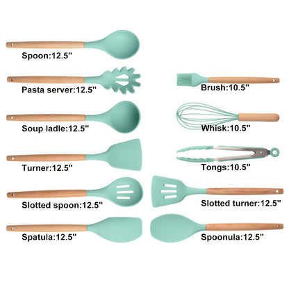 KAIROS Silicone Cooking Spatula | Wooden Spatula Set of 12 pcs with Wooden Handle | Premium Kitchen Spatulas