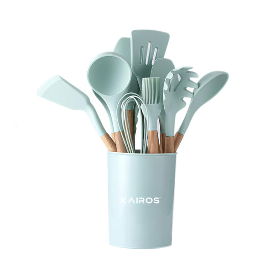 KAIROS Silicone Cooking Spatula | Wooden Spatula Set of 12 pcs with Wooden Handle | Premium Kitchen Spatulas