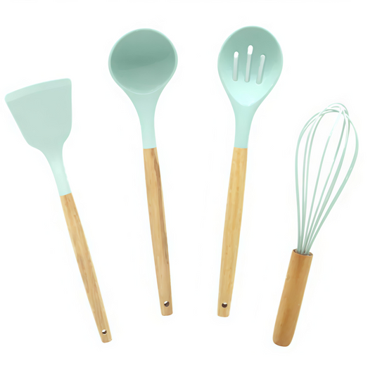 KAIROS Silicone Cooking Spatula | Wooden Spatula Set of 4 pcs with Wooden Handle | Premium Kitchen Spatulas
