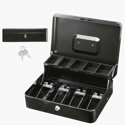 KAIROS Metal Cash Box with Key Lock | Secure Money Storage for Home, Office & Shops | Organized Coin & Note Holder