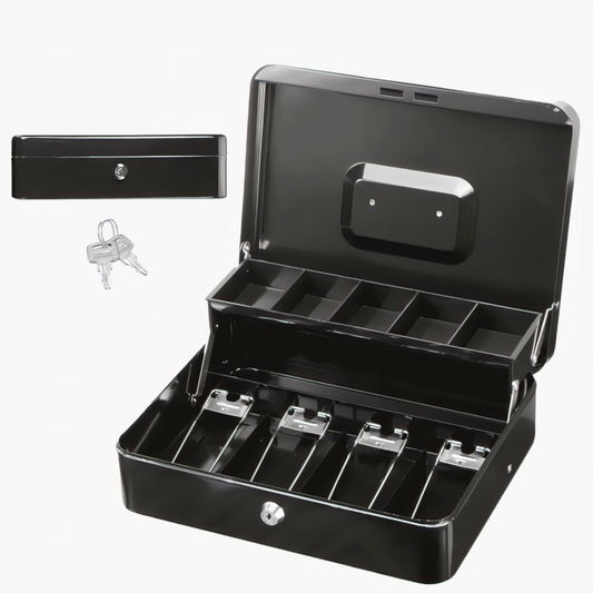 KAIROS Metal Cash Box with Key Lock | Secure Money Storage for Home, Office & Shops | Organized Coin & Note Holder